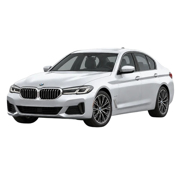 2024 BMW 540i in Silber, Ansicht: Dreiviertelansicht vorne (nach links gerichtet)