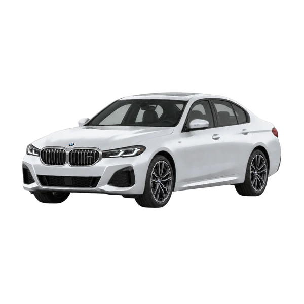 silver 2027 BMW 540i front three-quarter (facing left) view
