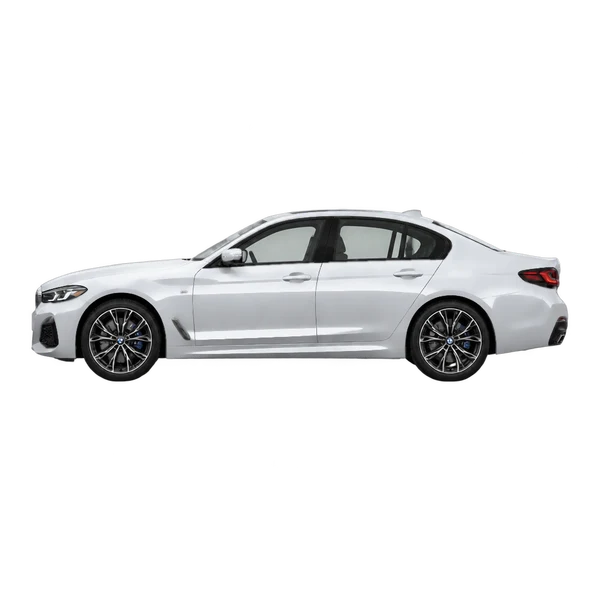 silver 2027 BMW 540i side (facing left) view