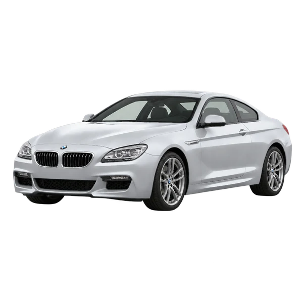 BMW 6 Series 2014 باللون فضي، منظر منظر أمامي بزاوية ثلاثة أرباع (متجه لليسار)