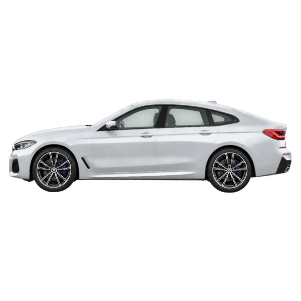 BMW 6 Series 2023 باللون فضي، منظر جانبي (متجه إلى اليسار)