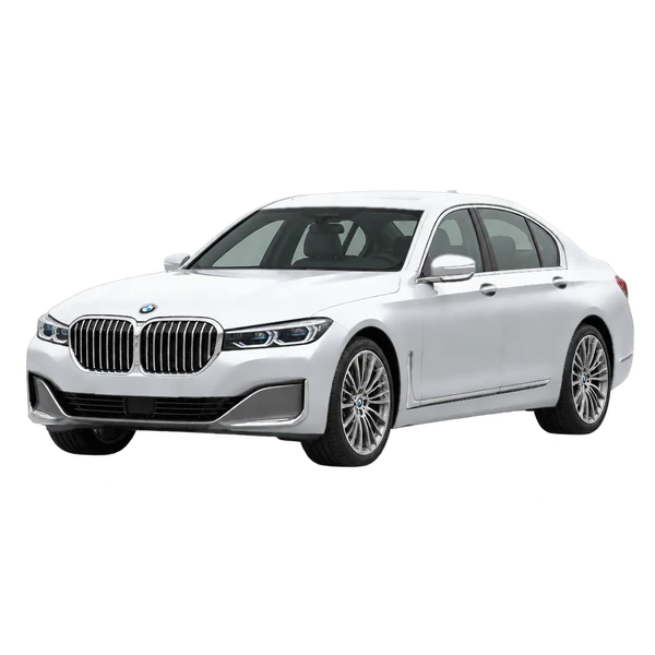 BMW 7 Series 2020 باللون فضي، منظر منظر أمامي بزاوية ثلاثة أرباع (متجه لليسار)