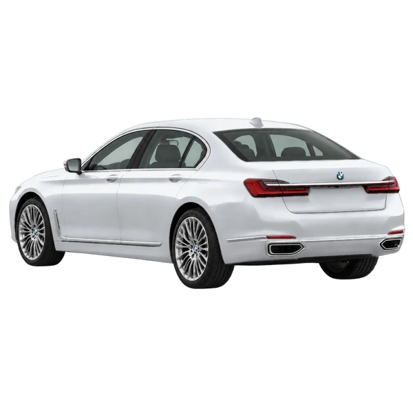 2021 BMW 7 Series in Silber, Ansicht: Dreiviertelansicht von hinten (nach links gerichtet)