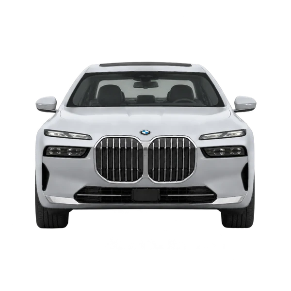 BMW 7 Series 2024 en plateado, vista frontal