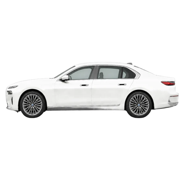 BMW 7 Series 2024 en blanco, vista lateral (mirando a la izquierda)