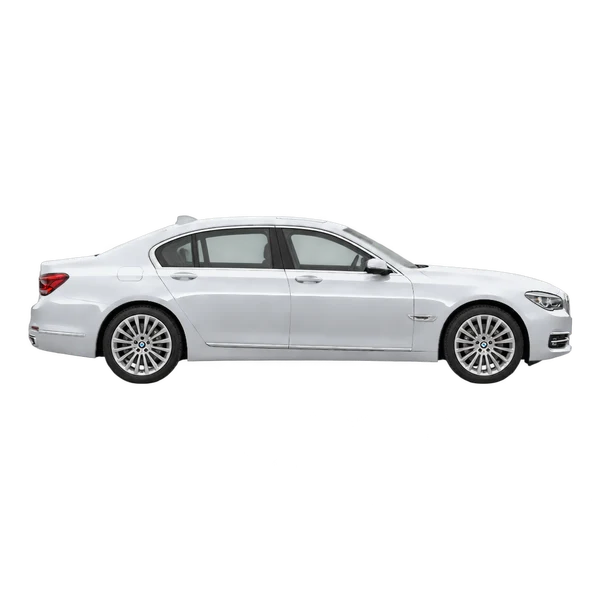 BMW 740D 2015 prata, vista lateral (voltada para a direita)