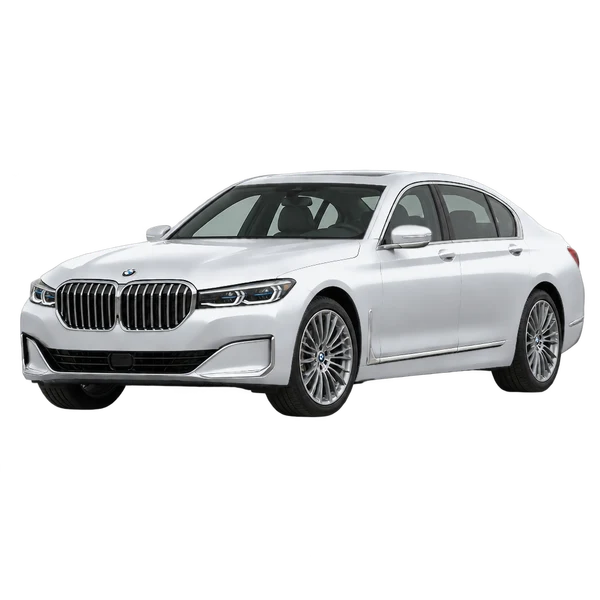 2022 BMW 740i in Silber, Ansicht: Dreiviertelansicht vorne (nach links gerichtet)