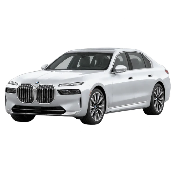 2023 BMW 740i in Silber, Ansicht: Dreiviertelansicht vorne (nach links gerichtet)