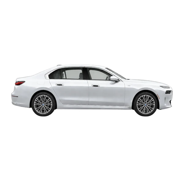 2026 BMW 740i in Silber, Ansicht: Seite (nach rechts gewandt)