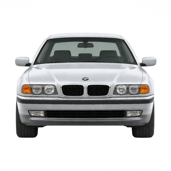 シルバーの2001 BMW 740iL(正面ビュー)