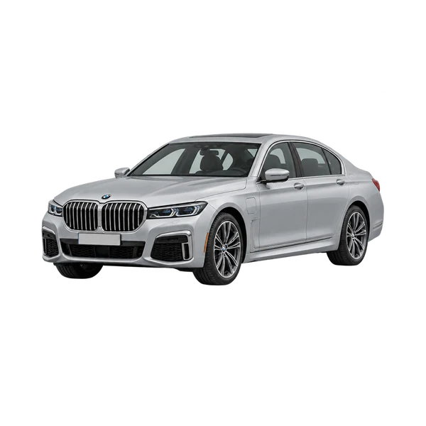 2021 BMW 745e in Silber, Ansicht: Dreiviertelansicht vorne (nach links gerichtet)