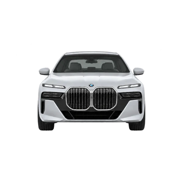 BMW 750E Xdrive 2026 en plateado, vista frontal