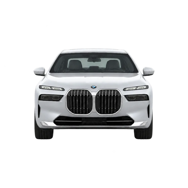BMW 750e 2024 en plateado, vista frontal