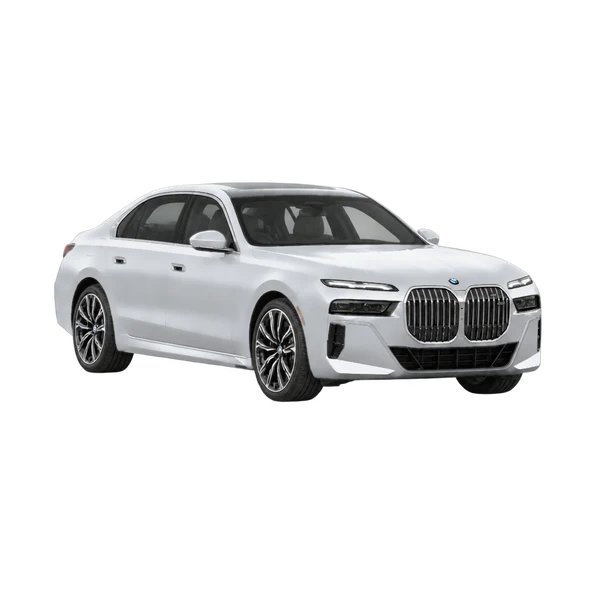 BMW 760i 2023 en plateado, vista tres cuartos frontal (mirando a la derecha)