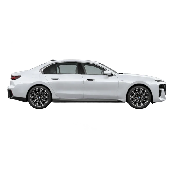 BMW 760i 2023 en plateado, vista lateral (hacia la derecha)