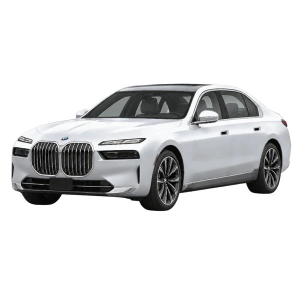 2026 BMW 760i in Silber, Ansicht: Dreiviertelansicht vorne (nach links gerichtet)