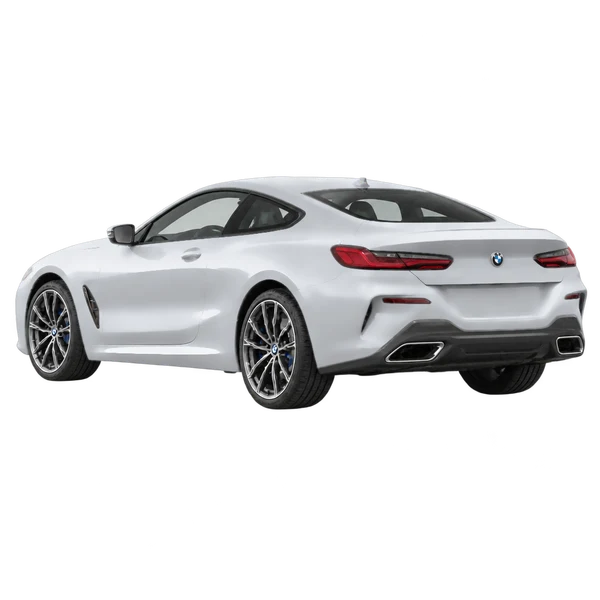 2021 BMW 8 Series in Silber, Ansicht: Dreiviertelansicht von hinten (nach links gerichtet)