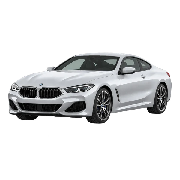 silver 2026 BMW 8 Series front three-quarter (facing left) view