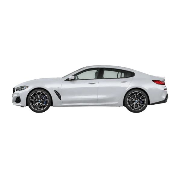 BMW 840i 2023 باللون فضي، منظر جانبي (متجه إلى اليسار)