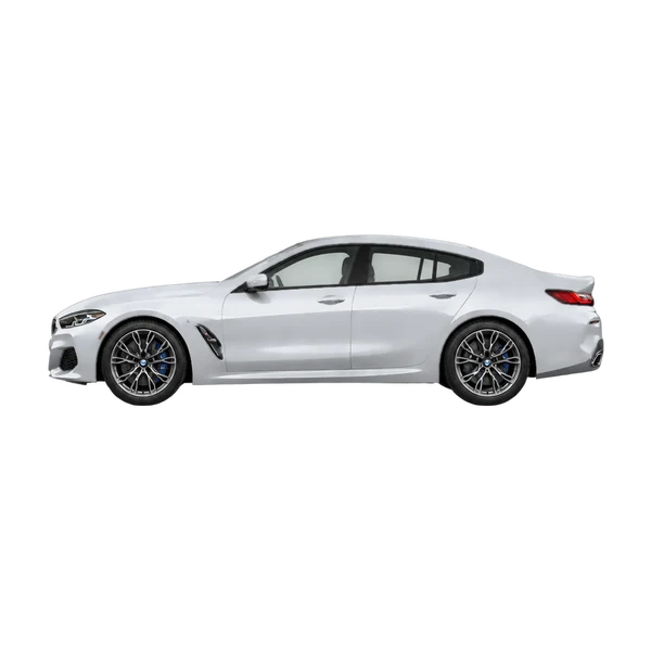 BMW 840i 2024 باللون فضي، منظر جانبي (متجه إلى اليسار)