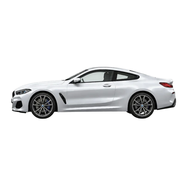 BMW 840i 2025 باللون فضي، منظر جانبي (متجه إلى اليسار)
