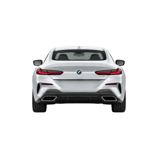 BMW 840i 2026 باللون فضي، منظر من الخلف