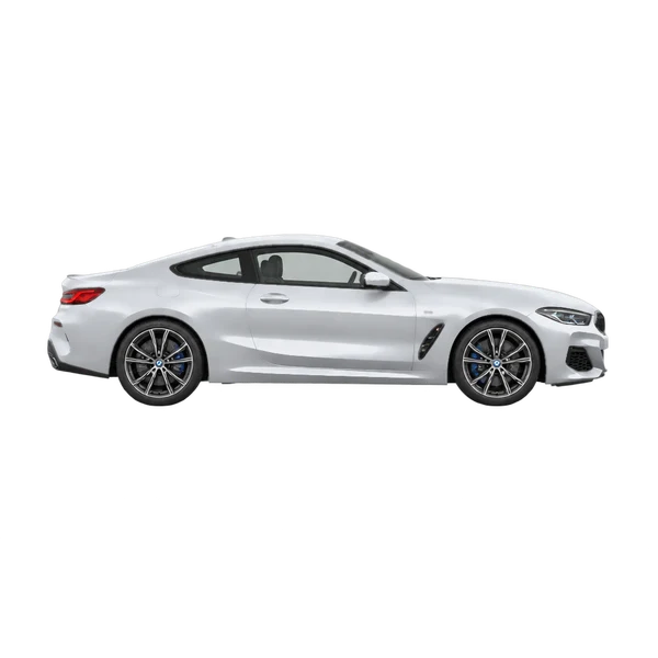 BMW 840i 2026 باللون فضي، منظر منظر جانبي (باتجاه اليمين)