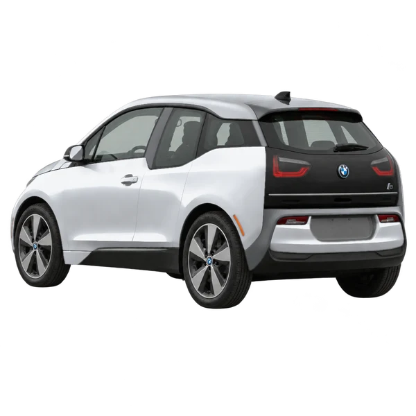 2021 BMW i3 in Silber, Ansicht: Dreiviertelansicht von hinten (nach links gerichtet)