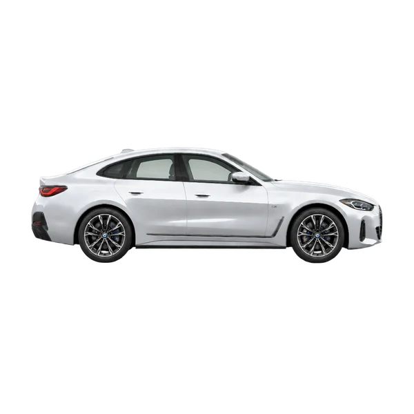 BMW I4 Edrive35 2026 en plateado, vista lateral (hacia la derecha)
