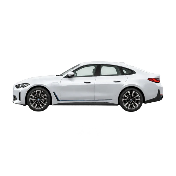 BMW I4 Edrive40 2026 en plateado, vista lateral (mirando a la izquierda)