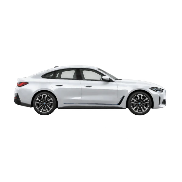 BMW I4 Edrive40 2026 en plateado, vista lateral (hacia la derecha)