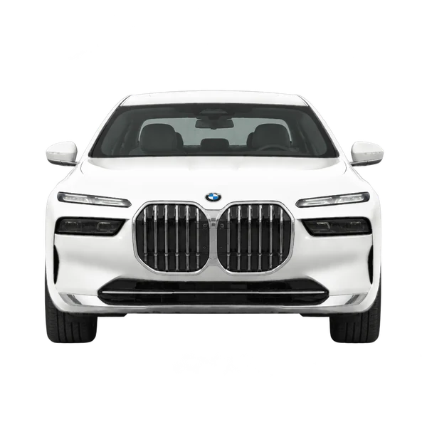 BMW i7 2024 باللون أبيض، منظر أمامي