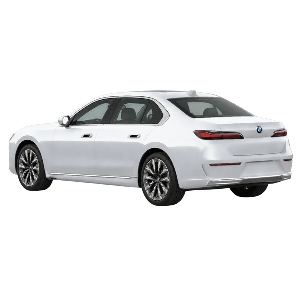 BMW i7 2025 argent, vue trois-quarts arrière (orienté vers la gauche)