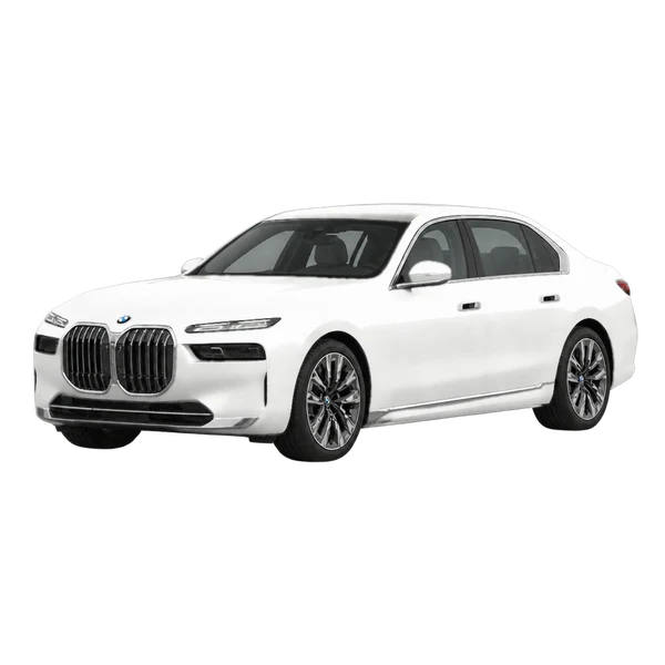 BMW i7 2025 blanc, vue trois-quarts avant (orienté vers la gauche)