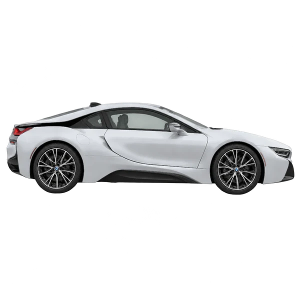 BMW i8 2015 prata, vista lateral (voltada para a direita)