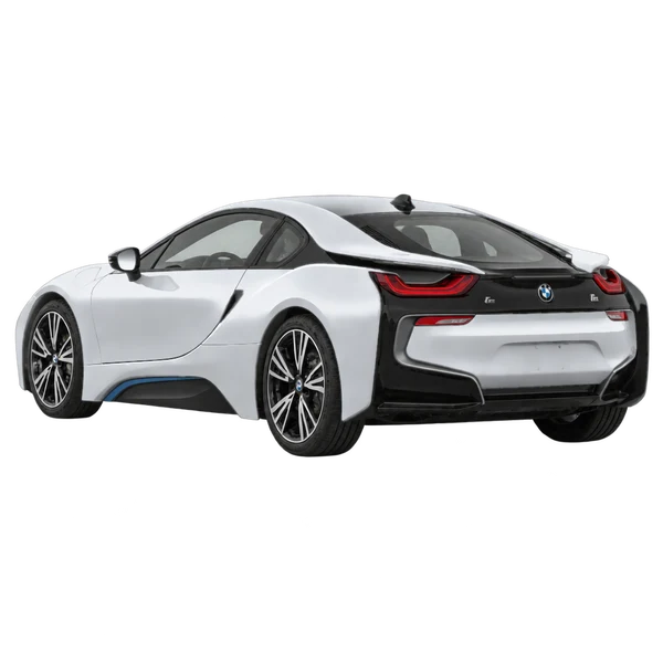 2016 BMW i8 in Silber, Ansicht: Dreiviertelansicht von hinten (nach links gerichtet)