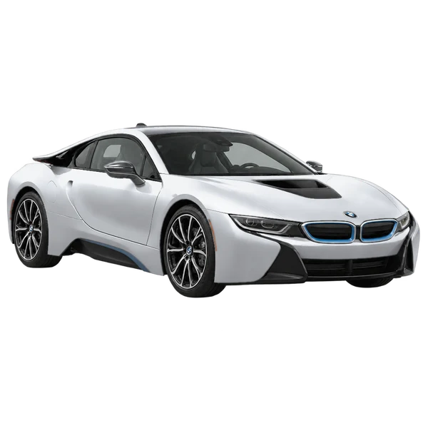 BMW i8 2017 prata, vista dianteira em três quartos (voltada para a esquerda)