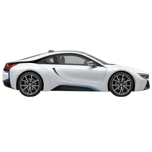 BMW i8 2017 prata, vista lateral (voltada para a direita)
