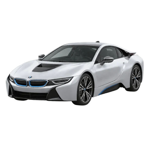 BMW i8 2018 prata, vista dianteira em três quartos (voltada para a esquerda)