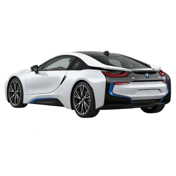 BMW i8 2018 prata, vista três quartos traseira (voltada para a esquerda)