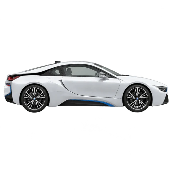 BMW i8 2018 prata, vista lateral (voltada para a direita)