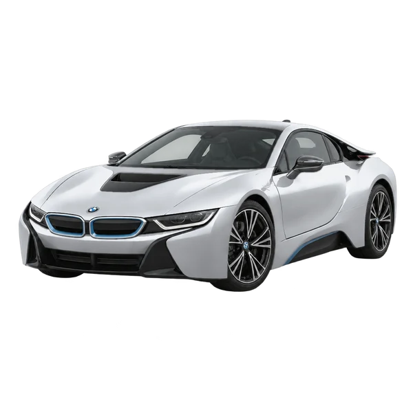 BMW i8 2019 باللون فضي، منظر منظر أمامي بزاوية ثلاثة أرباع (متجه لليسار)