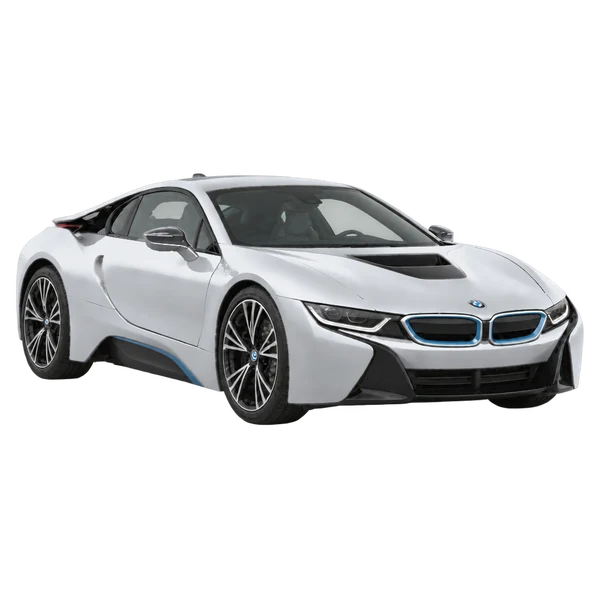 silver 2019 BMW i8 front three-quarter (facing right) view