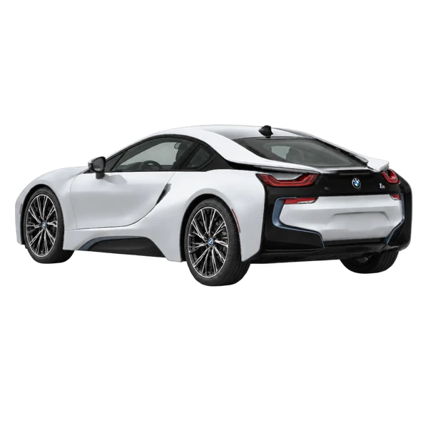 BMW i8 2020 prata, vista três quartos traseira (voltada para a esquerda)