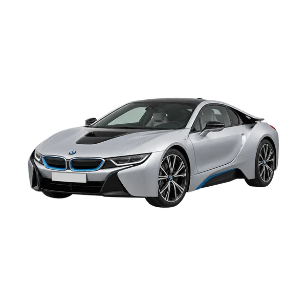 BMW i8 2021 prata, vista dianteira em três quartos (voltada para a esquerda)