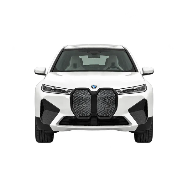 BMW iX 2022 باللون أبيض، منظر أمامي