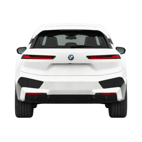 BMW iX 2026 branco, vista traseira