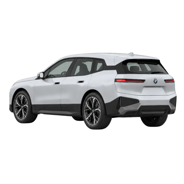 BMW iX 2027 باللون فضي، منظر ثلاثة أرباع خلفي (باتجاه اليسار)