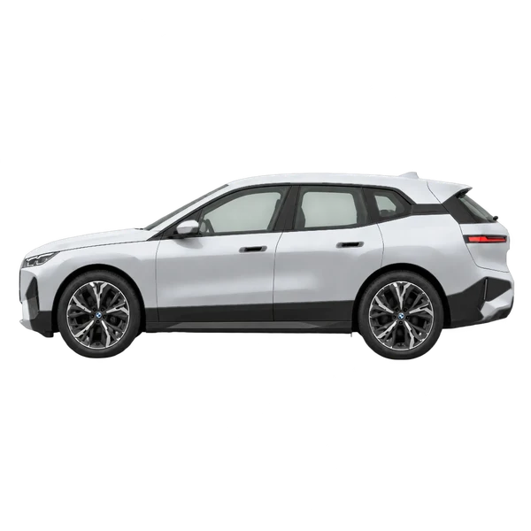 BMW iX 2027 باللون فضي، منظر جانبي (متجه إلى اليسار)