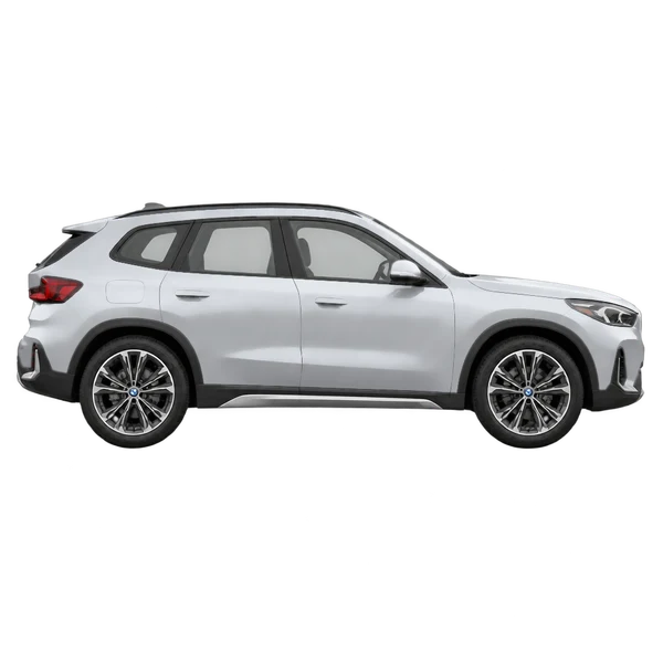 BMW IX1 2026 باللون فضي، منظر منظر جانبي (باتجاه اليمين)